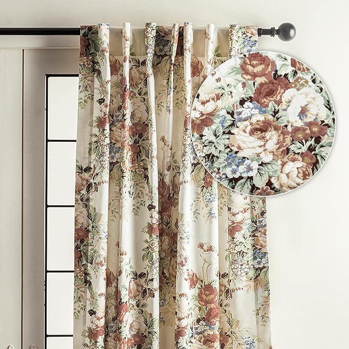 Maison d' Hermine Curtains for Living Room 100% Cotton 108 inch Length One Panel Light Filtering Curtains for Bedroom Windows with Rod and Loop Pockets Drapes (Abbeville, 50" W x 108" L)