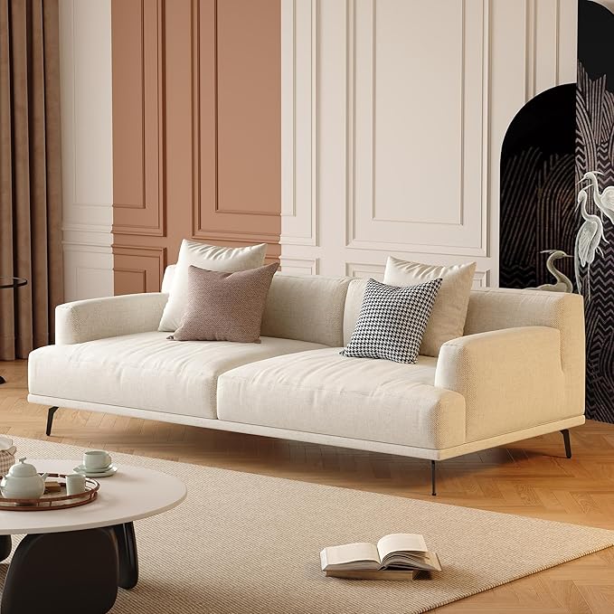 66.1” Modern Loveseat Sofa, 2-Seater Upholstered Couch with Deep Seat, Fixed Cushions, Durable Frame and Metal Legs, Easy to Assembly, Beige Fabric Sofa for Small Spaces