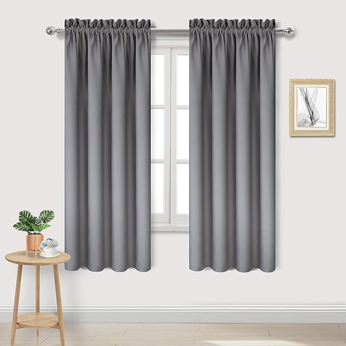 DWCN Blackout Curtains for Bedroom - Thermal Insulated Privacy Energy Saving Rod Pocket Drapes for Living Room, W 38 x L 72 Inch, Grey, Set of 2