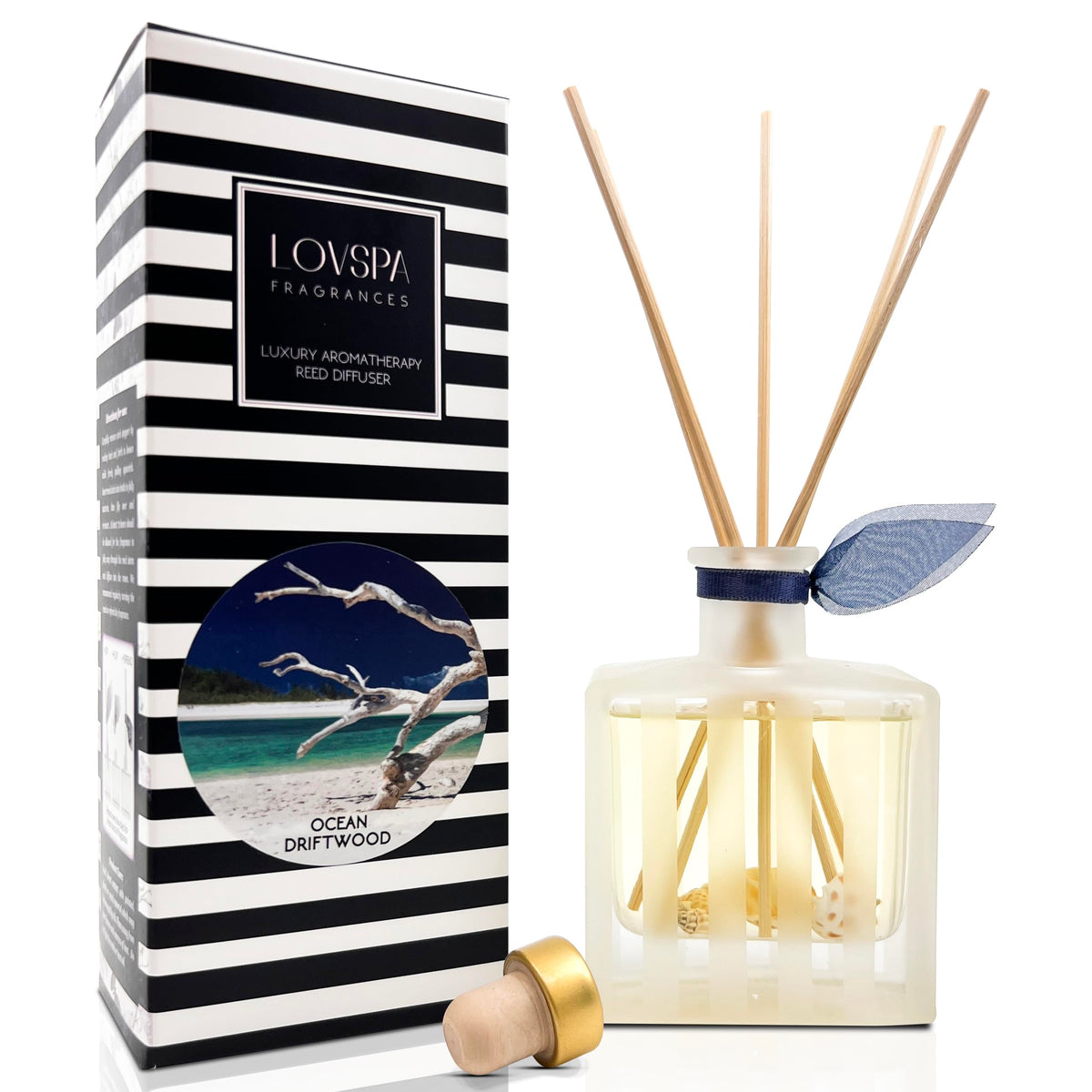 LOVSPA Reed Diffuser Set, Ocean Driftwood Scented Oil Diffuser with Sticks, Home Fragrance Accessories for Bathroom Shelf Decor, Aroma Diffusers for Home or Office Desk, USA Made