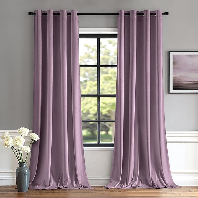 MIULEE Velvet Curtains Lavender Light Purple Elegant Grommet Thermal Insulated Soundproof Room Darkening Curtains/Drapes for Classical Living Room Bedroom Decor 52 x 84 Inch Set of 2