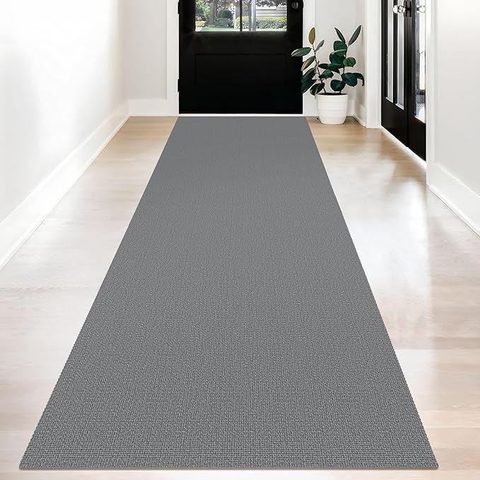 KOZYFLY Washable Runner Rug 3x12 ft Hallway Kitchen Runner Rugs with Rubber Backing Bobo Non Slip Entryway Runner Indoor, Long Carpet Runners for Hall Kitchen Entryway, Grey