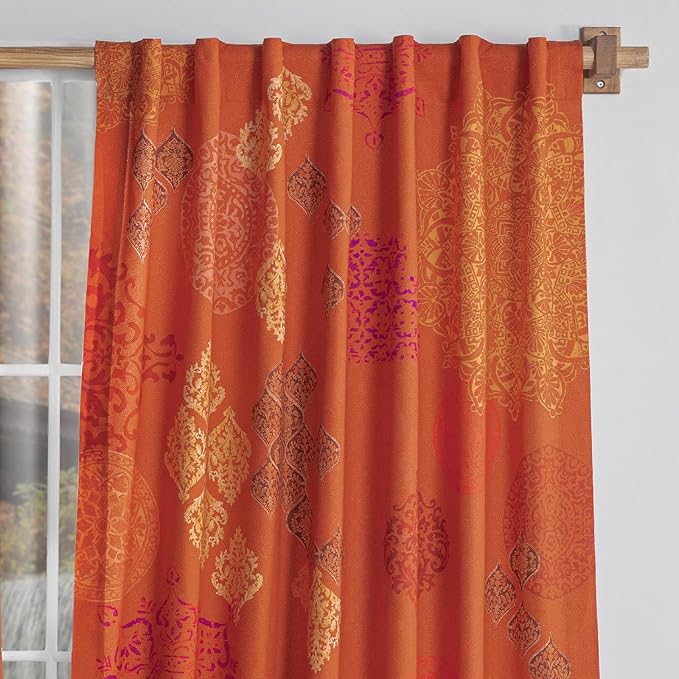 Maison d' Hermine Curtains for Living Room 100% Cotton 124 inch Length One Panel Light Filtering Curtains for Bedroom Windows with Rod and Loop Pockets Drapes (Versailles Louvre, 50" W x 124" L)