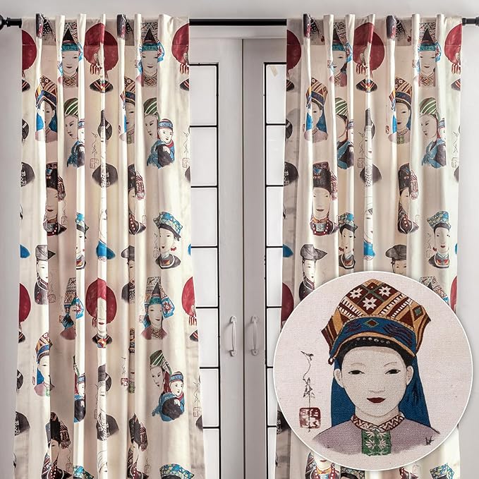Maison d' Hermine Curtains for Living Room 100% Cotton 96 inch Length Two Panels Light Filtering Curtains for Bedroom Windows with Rod and Loop Pockets Drapes (Pupeo People, 50" W x 96" L)