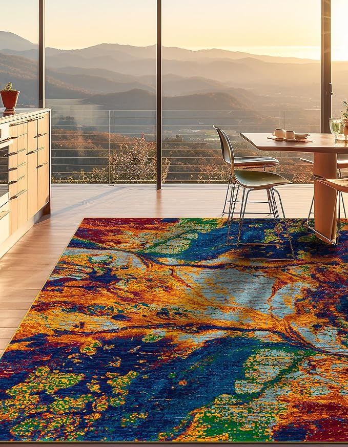 Rugs.com Calypso Collection Rug – 10 Ft Square Multi Medium-Pile Rug Perfect for Living Rooms, Kitchens, Entryways
