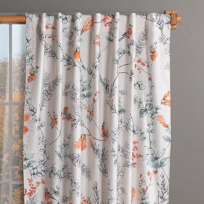 Maison d' Hermine Curtains for Living Room 100% Cotton 96 inch Length One Panel Light Filtering Curtains for Bedroom Windows with Rod and Loop Pockets Drapes (Whitish Shabby Chique, 50" W x 96" L)