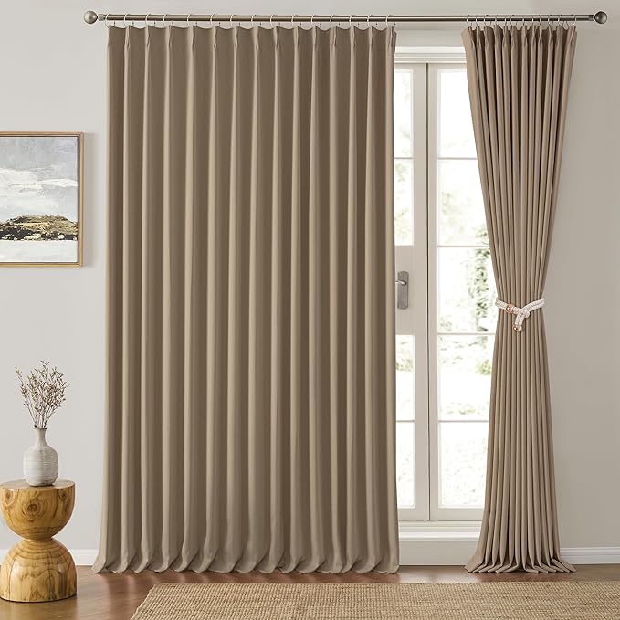 Extra Wide Pinch Pleated Blackout Living Room Bedroom Curtains, Triple Weave Thermal Insulated Window Treatment Light Blocking Panels for Patio/Hall/Porch (Cappuccino, W100 x L84, Set of 2)
