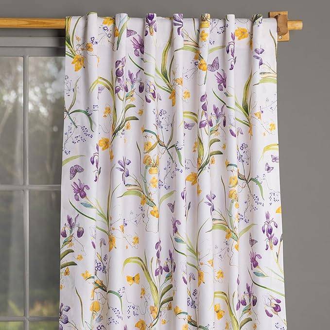 Maison d'Hermine Curtains for Living Room 100% Cotton 124 inch Length One Panel Window Curtains for Bedroom with Loop & Rod Pockets - Iris - Beige, 50" W x 124" L