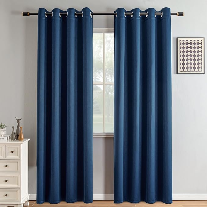 Blackout Curtains 84 Inch Length 2 Panels Set, Black Out Curtains for Bedroom 84 Inch Long, Grommet Energy Saving Room Darkening Drapes for Living Room Window Navy Blue(W52 x L84)