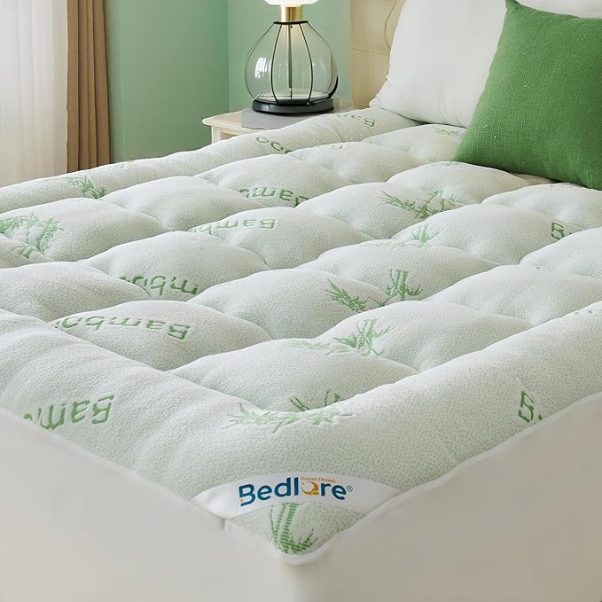 BEDLORE King Mattress Topper Viscose Derived from Bamboo, Thick Pillow Top Mattress Pad with Stretchable Pockets for 6"-18" Mattress, Soft Breathable Mattress Topper for Back Pain Relief