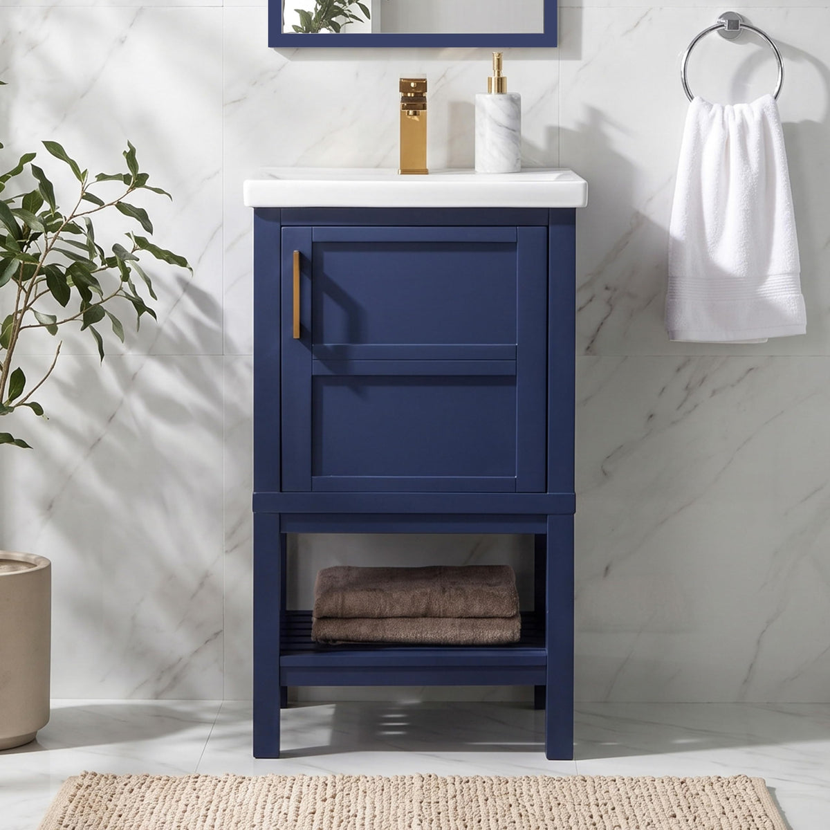 20" Bathroom Vanity with Sink, Freestanding Vanity with Open Shelf