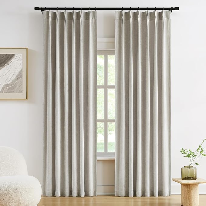 Vision Home Silver Gray Pinch Pleated Curtains Velvet Chenille Light Filtering Window Curtains 95 inches for Living Room Bedroom Semi-Blackout Grey Pinch Pleat Drapes with Hooks 2 Panels 36" Wx95L