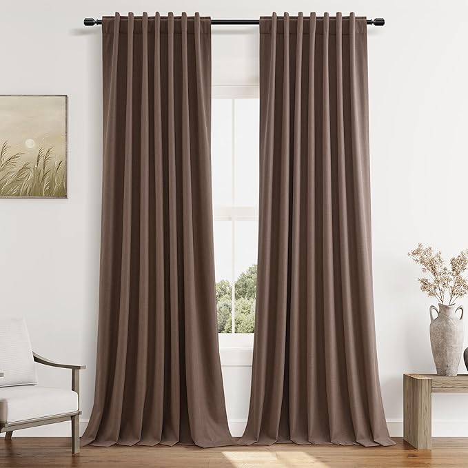 Guken 100% Blackout Curtains 120 Inch Length 2 Panels Set for Living Room Bedroom Back Tab Thermal Insulated Black Out Linen Drapes Room Darkening Cappuccino,52x120