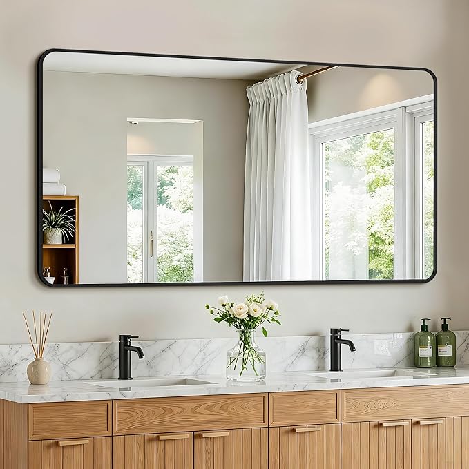 Bathroom Vanity Mirror for Wall, 55"x30" Wall Mounted Bathroom Mirror for Over Sink with Sturdy Metal Frame, Vertical or Horizontal, Living Room, Bedroom, Entryway(Black)
