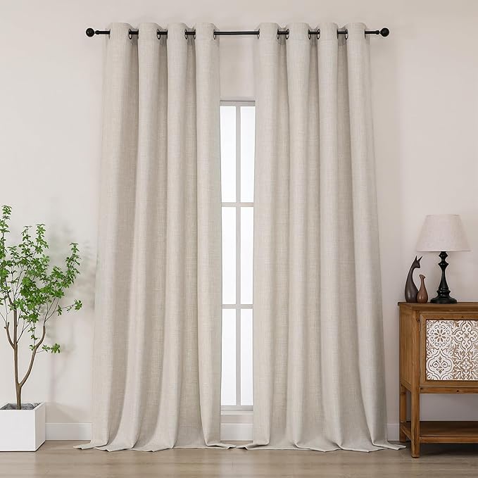 Chyhomenyc Extra Long Curtains 108 Inches Long for Living Room, Light Filtering Faux Linen Textured Window Curtains, Elegant Soft Airy Grommet Bedroom Drapes, 50Wx108L, 2PCS, 9FT, Linen Color
