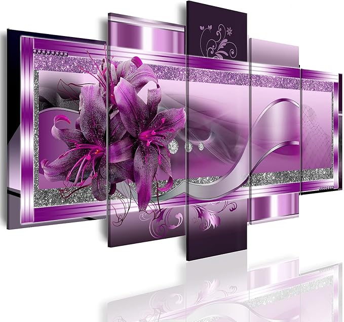 LUDUHU Purple Orchid Flowers Canvas Print - Abstract Floral Poster Wall Art Painting Decor for Home Decoration Artwork Picture Over Bedroom Purple Floral Painting(C,Oversize 60x30inch)