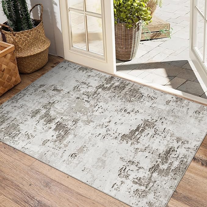 Modern Abstract 2x3 Area Rug Non Slip Non Shedding Low Pile Stain Resistant Rug for Entryway Kitchen Bedroom,Taupe/Beige
