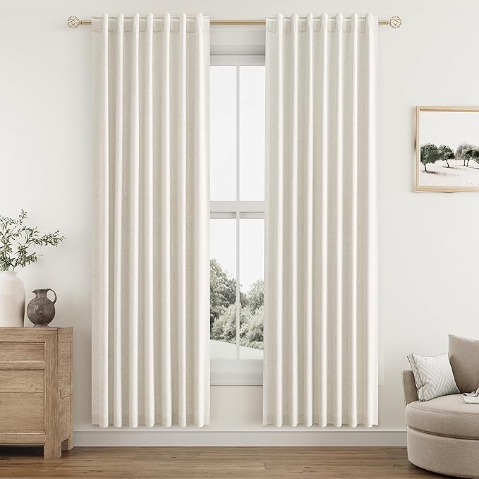 Guken Cream Linen Blackout Curtains 78 Inch Length 2 Panels Set for Living Room Bedroom Back Tab Thermal Insulated 100% Black Out Linen Drapes Room Darkening Window Curtains