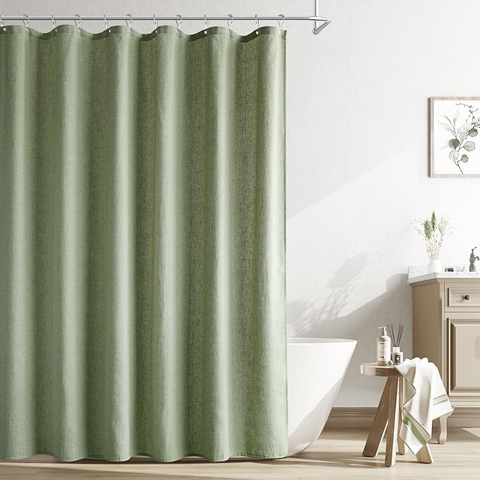 Naturoom Sage Green Shower Curtain 80 inches Long, Linen Rustic Weighted Fabric Shower Curtain Set with Hooks, Bohemian Country Thick Bath Curtains for Bathroom,72x80