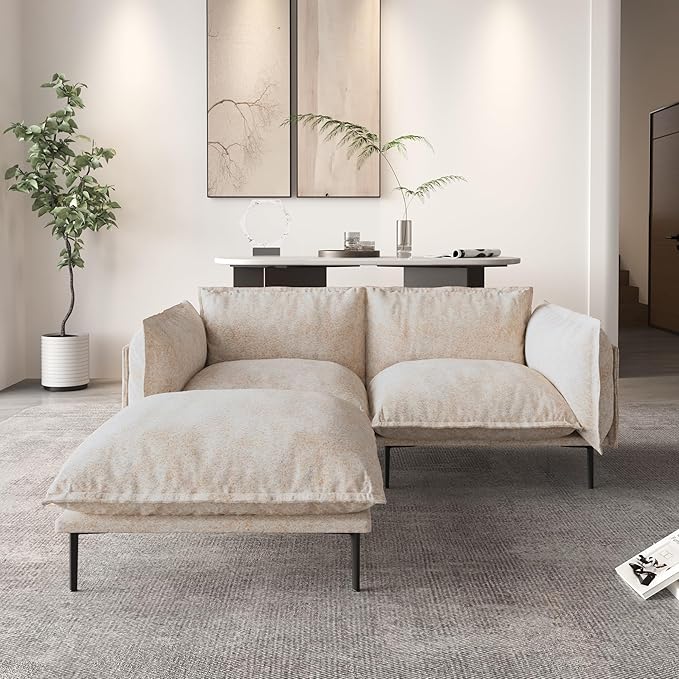 WJShome Modular Velvet Sectional Sofa with Chaise, 74" Modern L-Shaped Couch for Living Room, 3-Seater Sofa with Removable Cushions and 8" High Metal Legs, Easy to Clean, Oatmeal
