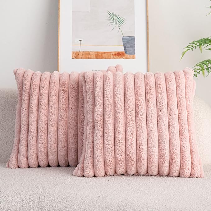 DEELAND Pack of 2,Double-Sided Faux Fur Plush Decorative Throw Pillow Covers Fuzzy Striped Soft Pillowcase Cushion Covers for Sofa Couch Bedroom