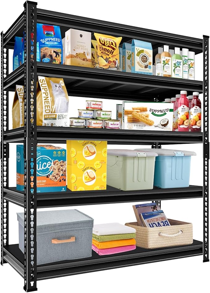 Metal Heavy Duty Garage Shelves: 48''W 2,500Lbs Steel Adjustable Storage Industrial Utility Shelving Rack Units 5 Tier Black 48" W x 18" D x 78" H