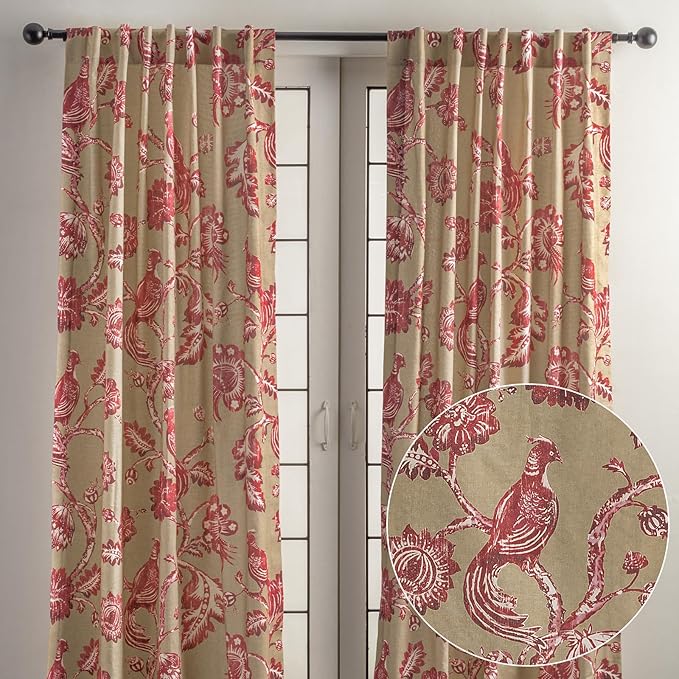 Maison d' Hermine Curtains for Living Room 100% Cotton 124 inch Length Two Panels Light Filtering Curtains for Bedroom Windows with Rod and Loop Pockets Drapes (Bowral, 50" W x 124" L)