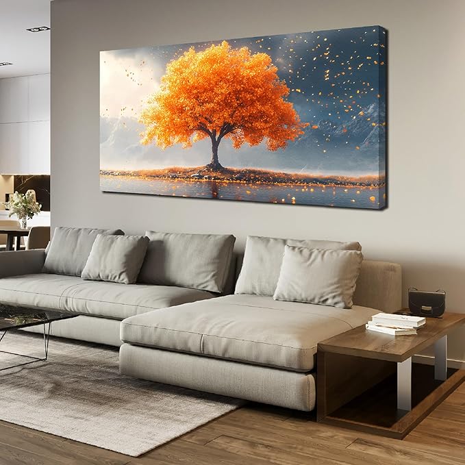 Zoyotago Large Tree of Life Wall Art for Living Room Bedroom Office Orange Tree Fall Landscape Picture Modern Artwork Canvas Prints Decor 29x59 Inch