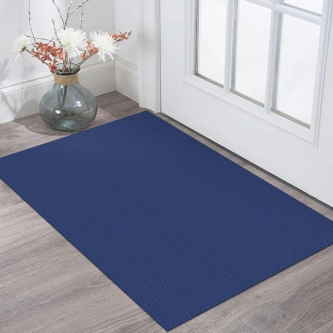 KOZYFLY Washable Area Rug 2x3 Ft Small Entryway Rug Indoor Door Mat Throw Rugs with Rubber Backing, Braided Cotton Floor Carpet for Front Entrance Bathroom Kitchen Foyer, Royal Blue