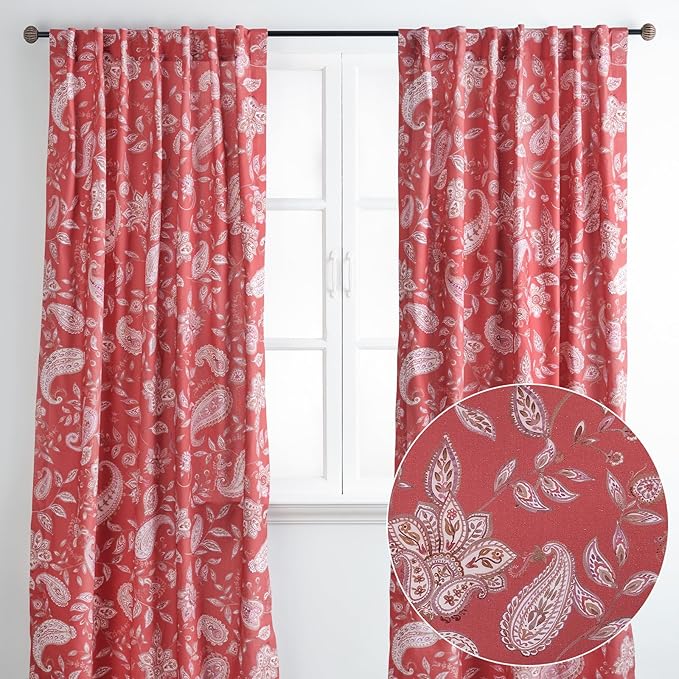 Maison d' Hermine Curtains for Living Room 100% Cotton 96 inch Length Two Panels Light Filtering Curtains for Bedroom Windows with Rod and Loop Pockets Drapes (Ramage Fire Brick, 50" W x 96" L)