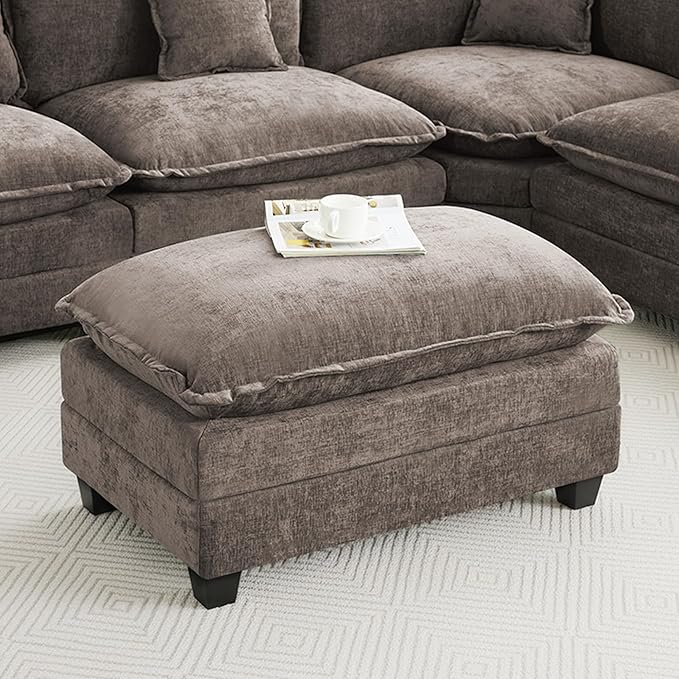 35‘’ Modern Chenille Cloud Sofa Ottoman,Rectangle Ottoman for Modular Sectional Sofa, Brown