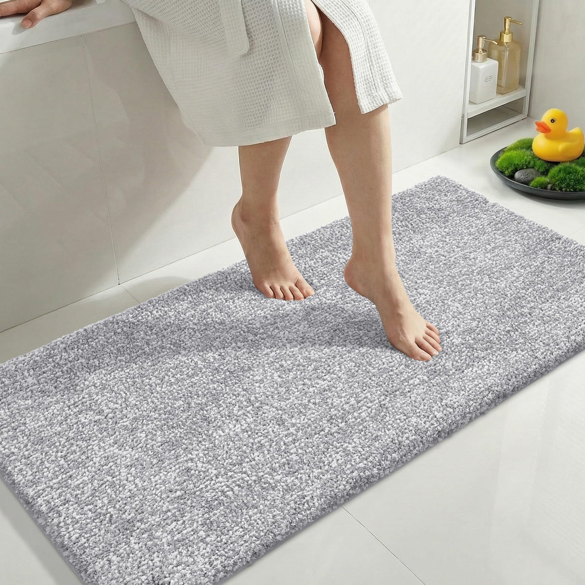 Yimobra Cushioned Anti-Fatigue Long Bathroom Runner Rug, Non Slip Washable Bath Mat, Dense Soft for Double Sink Vanity, Tired Feet Comfort, Absorbent, 47" X 24" (3.9' × 2.0'), Grey and White
