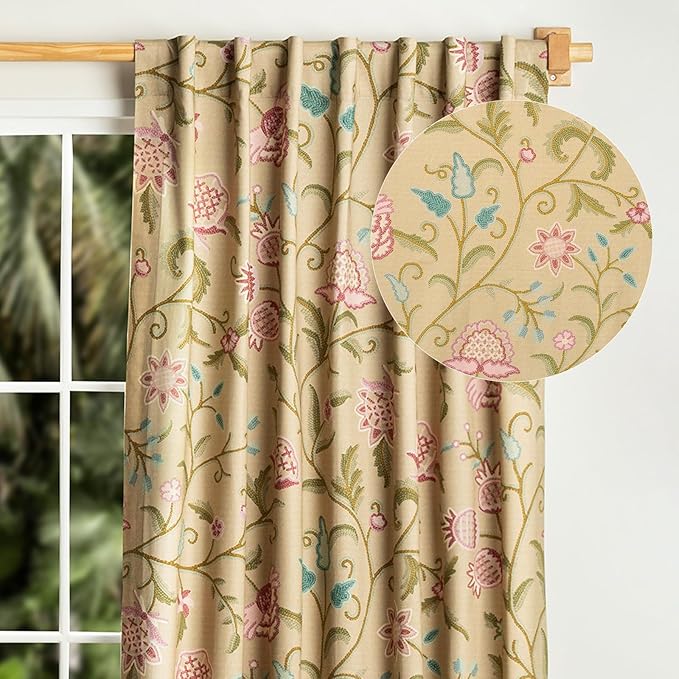 Maison d' Hermine Curtains for Living Room 100% Cotton 108 inch Length One Panel Light Filtering Curtains for Bedroom Windows with Rod and Loop Pockets Drapes (Artisan Love Somerset, 50" W x 108" L)