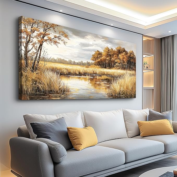 ERQINHUA Canvas Wall Art For Living Room Bedroom Wall Decor For Office Farmhouse Mural Lake Surface Landscape Painting Artwork Pictures Dining Room Hallway Home Decoration Ready To Hang 20x40 In