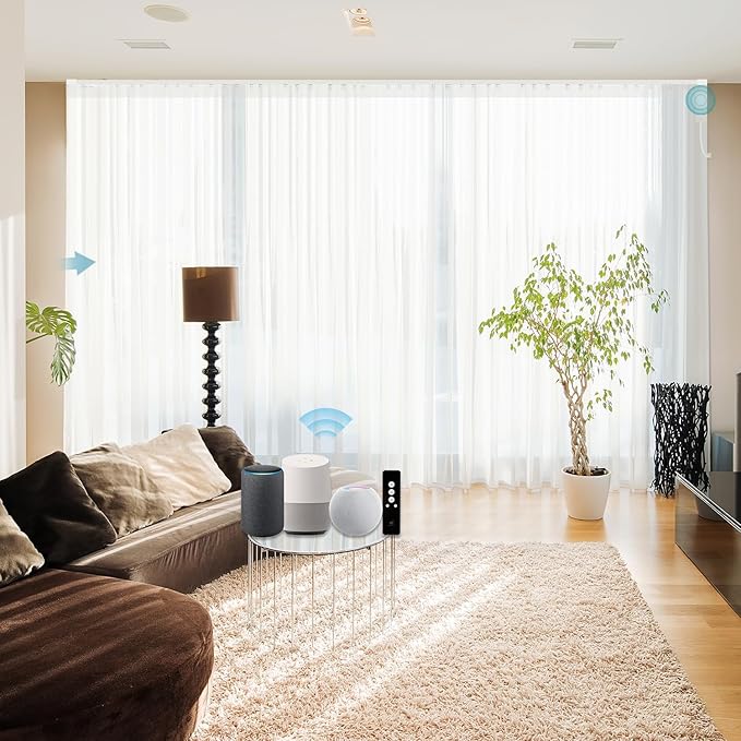 SmartWings Automatic Curtain Opener with Drapery, Motorized Vertical Blinds with Remote, Electric Closet Doors Sliding Panels Compatible with Alexa Google Homekit, Sheer Colorful Radiance
