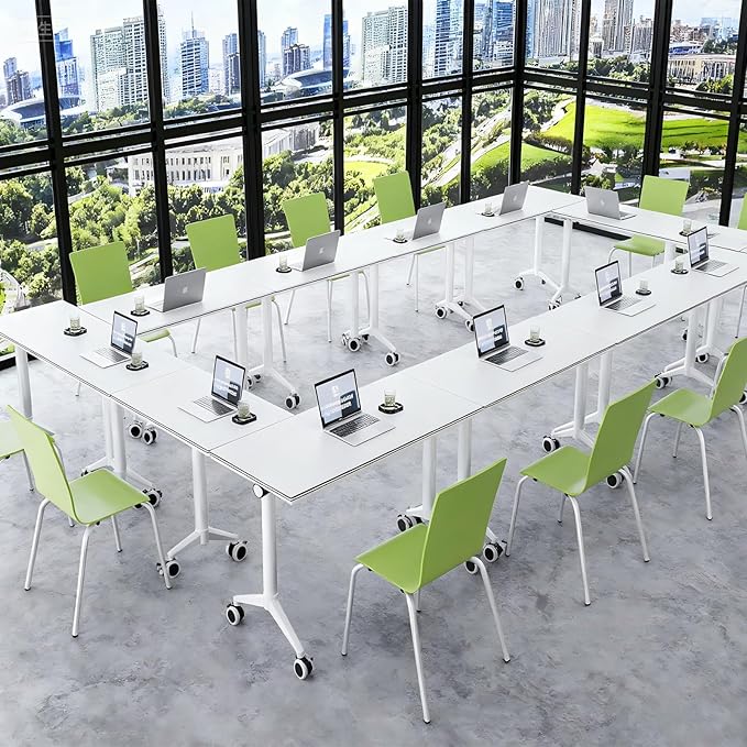 4Pack Folding Conference Table with Wheels & Flip Top - Business Mobile Meeting Table for Office, Training Seminar, Home Use -Space Saving Design, Easy Folding Classroom Table﻿