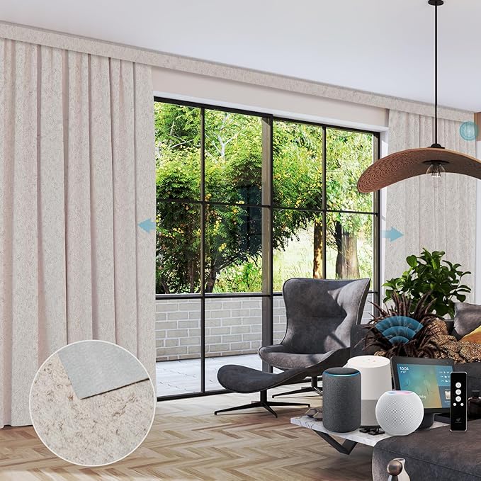SmartWings Automatic Curtain Opener with Drapery, Motorized Vertical Blinds with Remote, Electric Closet Doors Sliding Panels Compatible with Alexa Google Homekit, 90% Blackout Milky Coffee
