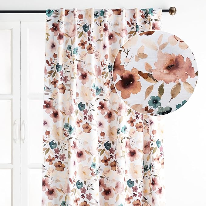 Maison d' Hermine Curtains for Living Room 100% Cotton 108 inch Length One Panel Light Filtering Curtains for Bedroom Windows with Rod and Loop Pockets Drapes (Blossom Florie, 50" W x 108" L)
