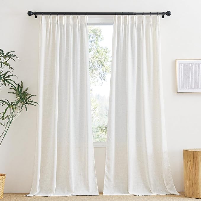 NICETOWN Linen Sheer Curtains 84 inches Long, Pinch Pleated Rod Pocket Back Tab Window Sheer Drapery for Bedroom, Living Room, Light Filtering Privacy Sheer Curtains, 1 Piar, 42 x 84 Inches Long