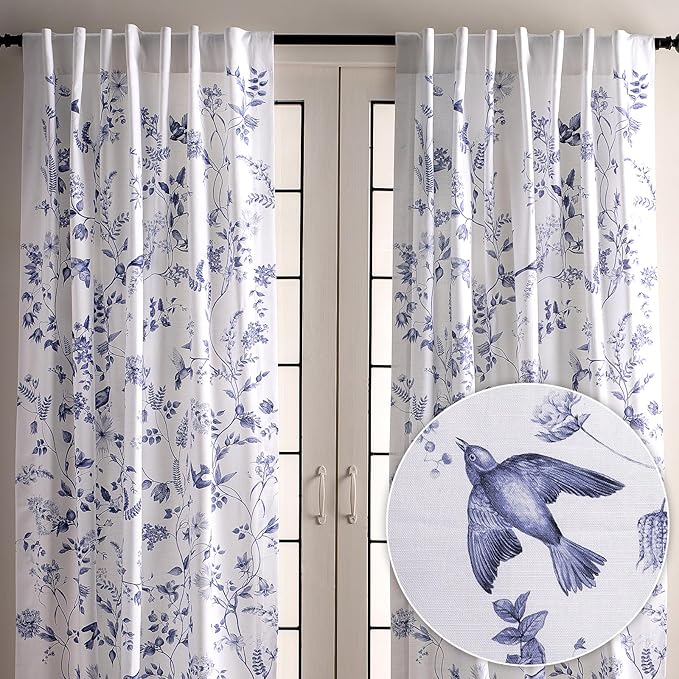 Maison d' Hermine Curtains for Living Room 100% Cotton 108 inch Length Two Panels Light Filtering Curtains for Bedroom Windows with Rod and Loop Pockets Drapes (Neo Ipomee White, 50" W x 108" L)