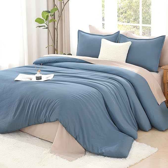 Litanika Grayish Blue Comforter Set Twin/Twin XL Size, 2 Pieces Lightweight Solid Bedding Comforter Set, All Season Fluffy Bed Set (66x90In Comforter & 1 Pillowcase)