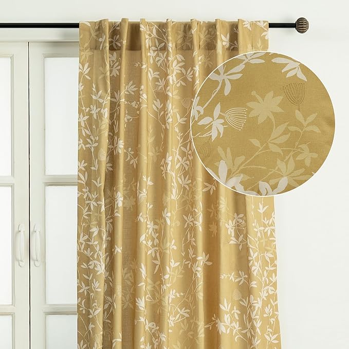 Maison d' Hermine Curtains for Living Room 100% Cotton 84 inch Length One Panel Light Filtering Curtains for Bedroom Windows with Rod and Loop Pockets Drapes (Louxor Dark Beige, 50" W x 84" L)