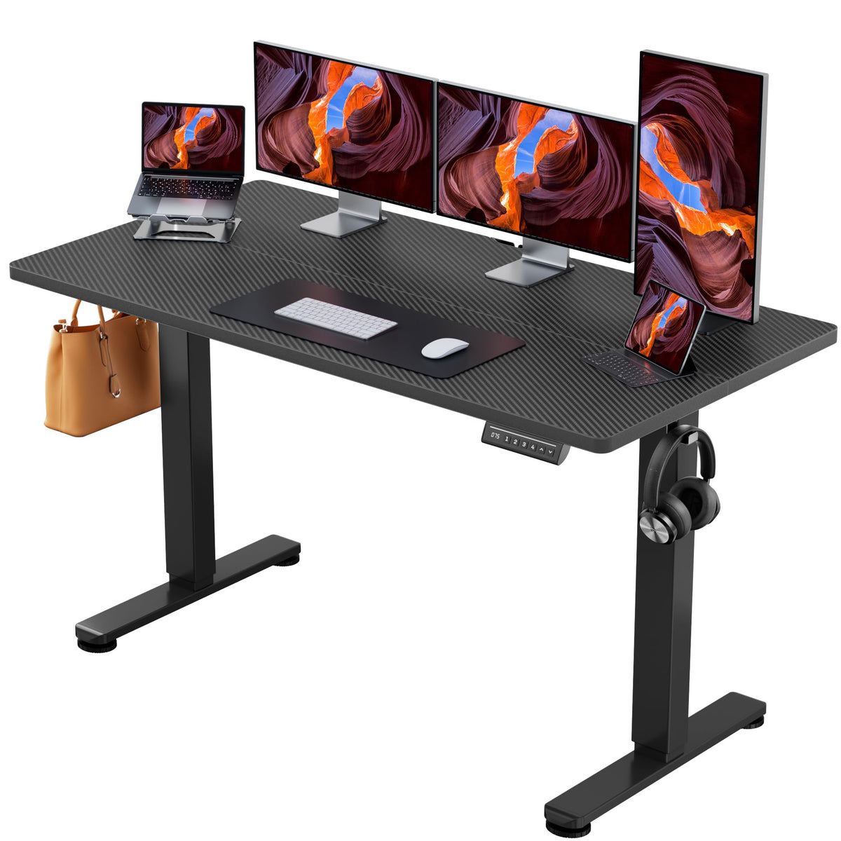ErGear Height Adjustable Electric Standing Desk, 63 x 28 Inches Sit Stand up Desk, Memory Computer Home Office Desk, Carbon Fiber Black