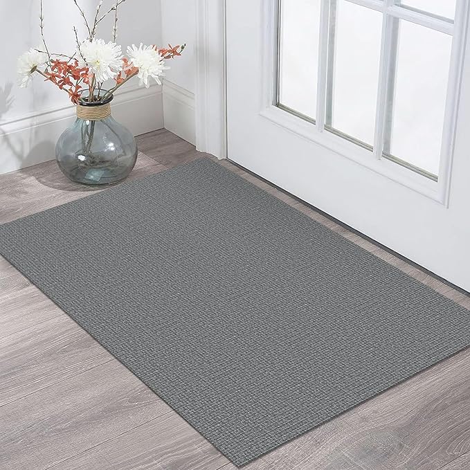 KOZYFLY Washable Area Rug 2x3 Ft Small Entryway Rug Indoor Door Mat Non Slip Front Door Rugs Indoor Braided Cotton Floor Carpet for Front Entrance Bathroom Kitchen Foyer, Grey