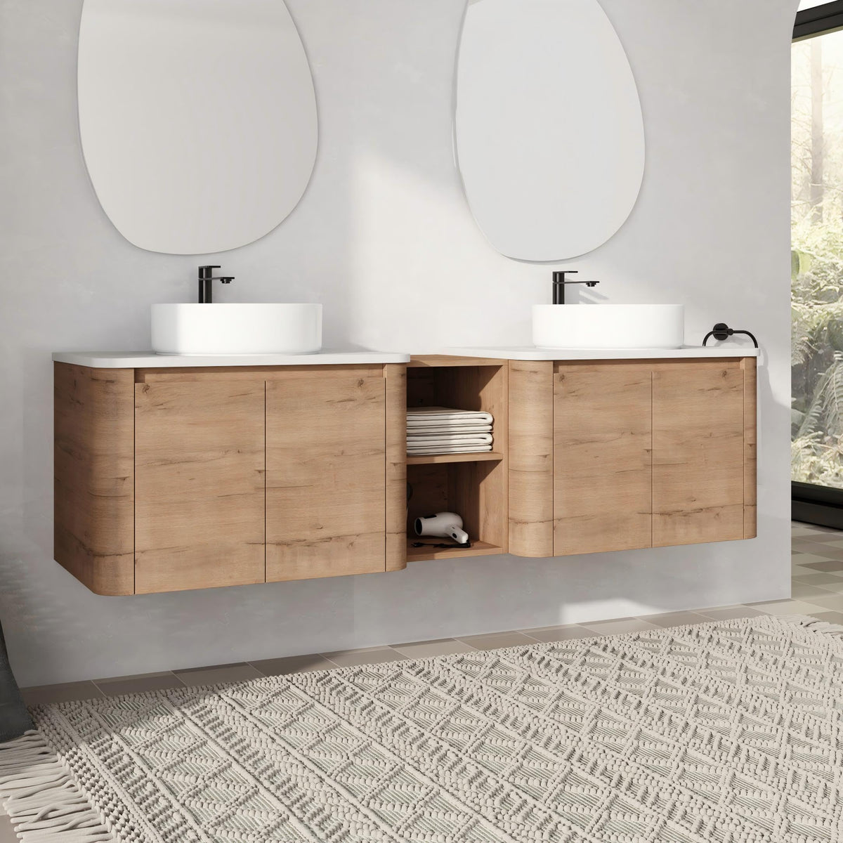 Mocoastn 72" Bathroom Vanity with Sink, 72 Inch Floating Vanity with Ceramic Sink, Double Sink Wall Mounted Vanity Combo, Modern Brown Bathroom Vanity Set with 4 Soft Close Door and 1 Storage Shelf