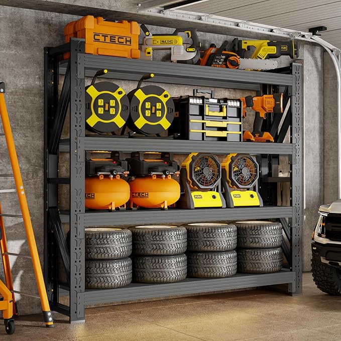 48" W Storage Shelves Heavy Duty, 4000LBS Metal Garage Shelving Units, 4 Tier Adjustable Shelf, Garage Storage Shelves Rack, Industrial Shelving for Warehouse, Basement,48" W x 24" D x 79" H