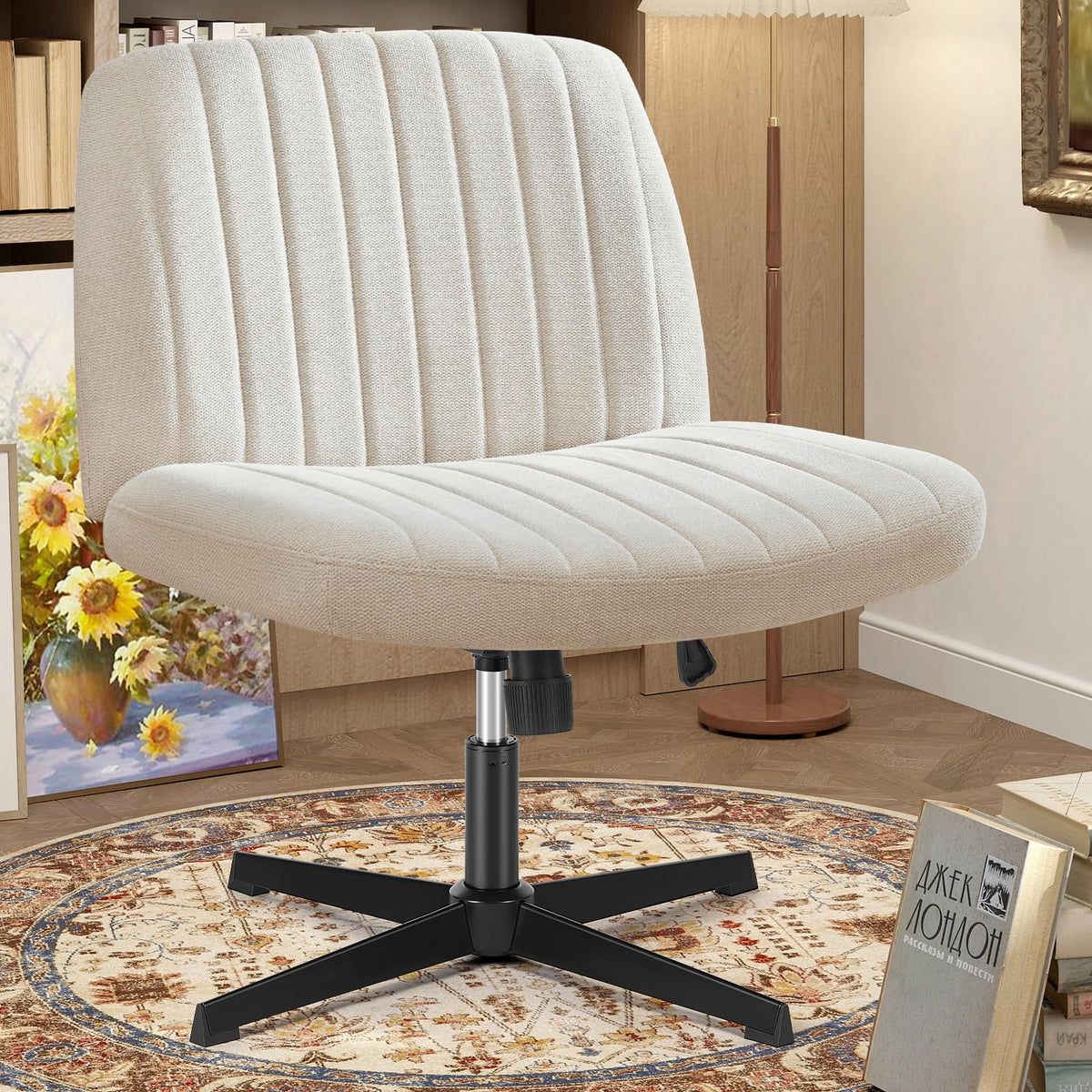 DUMOS Criss Cross Chair, Cross Legged Vanity Chair No Wheels, Home Office