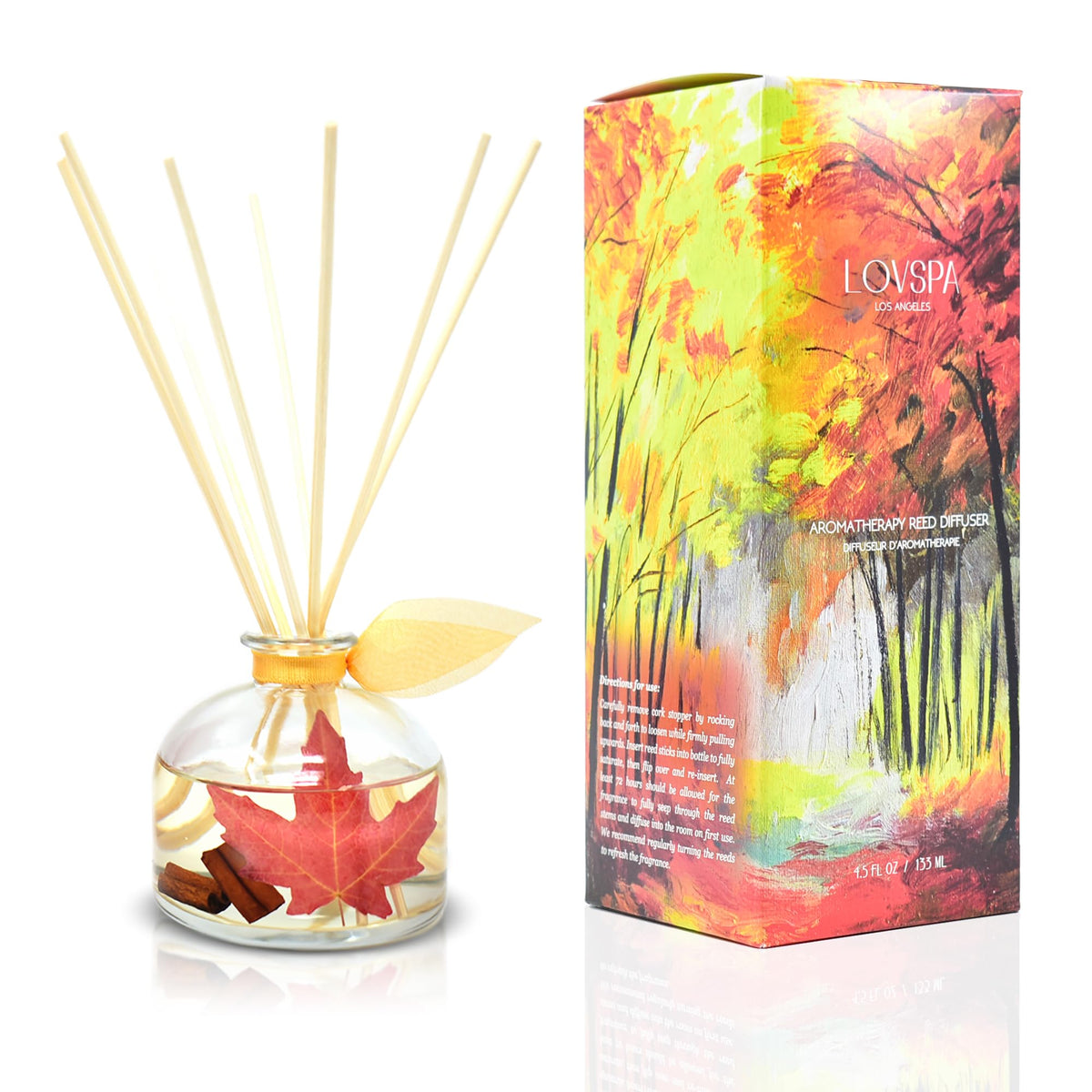 LOVSPA Reed Diffuser Set, Spiced Caramel Vanilla Scented Oil Diffuser with Sticks, Home Fragrance Accessories for Bathroom Shelf Decor, Aroma Diffusers for Home or Office Fall Decor, USA Made