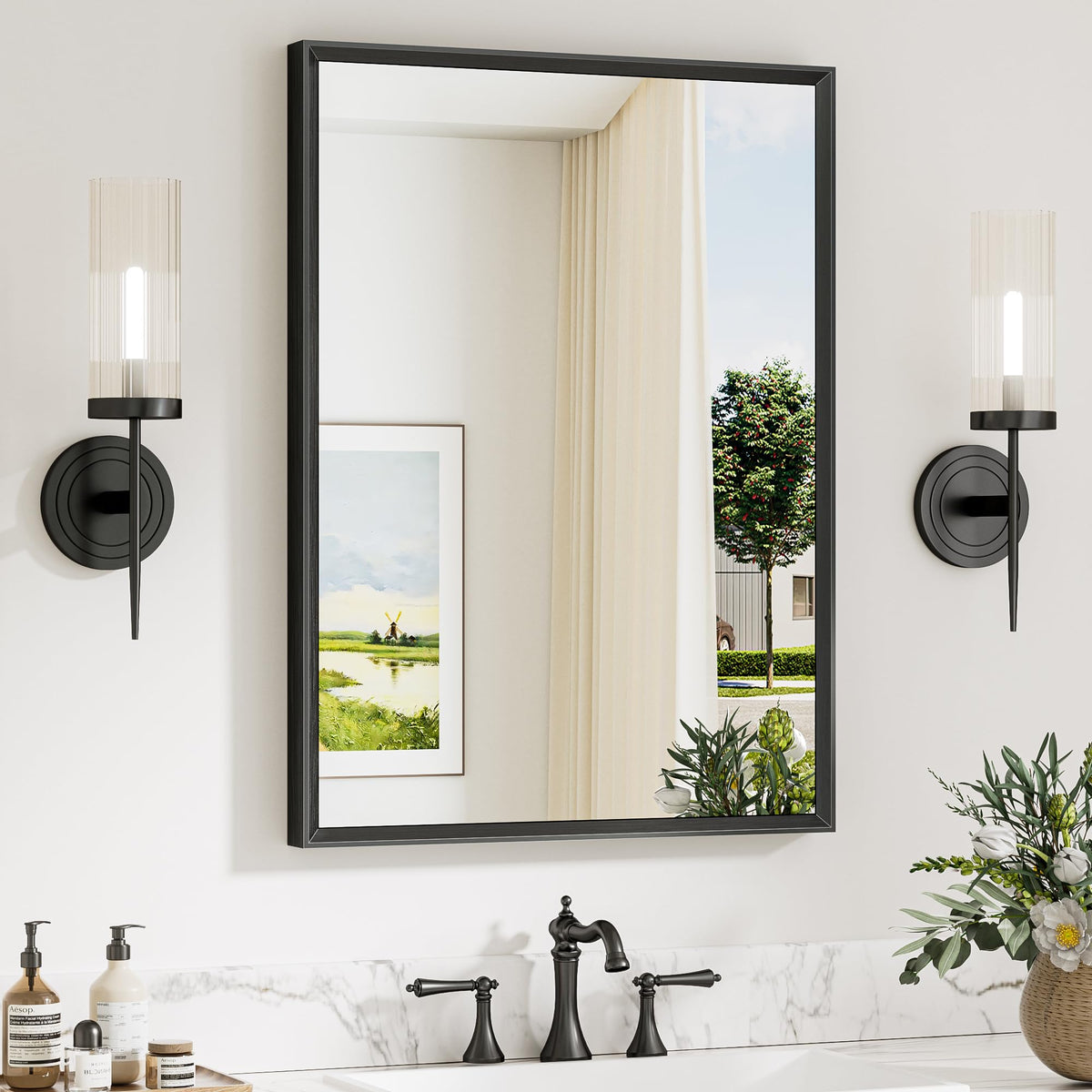 Keonjinn 22 x 30 Inch Matte Black Framed Mirrors for Wall, Rectangular
