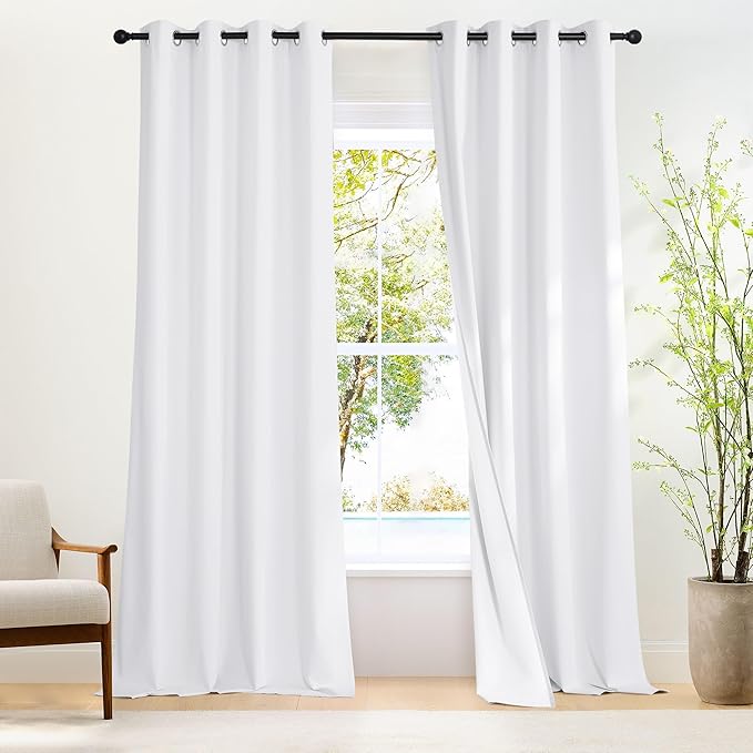 NICETOWN 100% Blackout Long Curtains 102 Inches Length, Privacy Room Darkening Divider Grommet Curtains for Living Room/Bedroom/Glassdoor/Patio, 1 Panel, Pure White, 66W x 102L